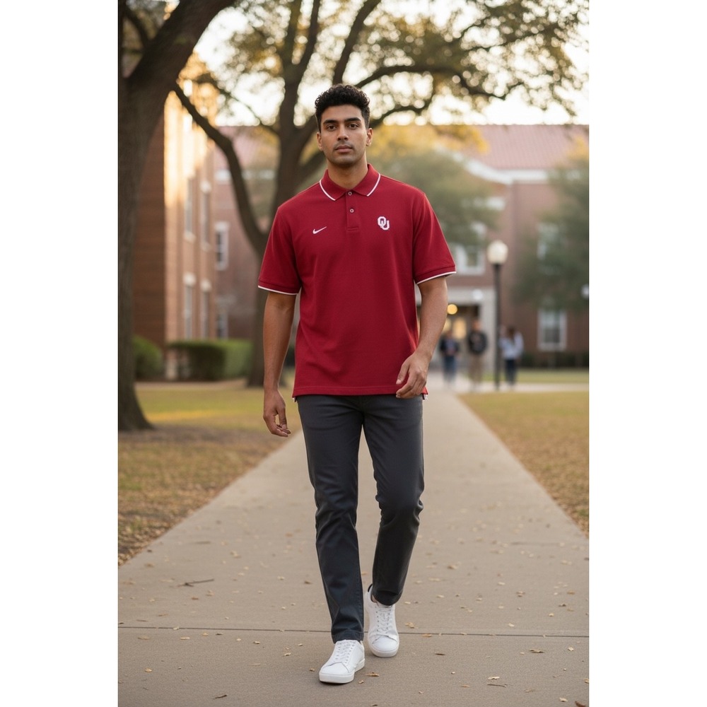 Nike Oklahoma Sooners Mens Medium Crimson Red OU Logo Pique Polo Shirt